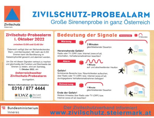 Zivilschutz-Probealarm in ganz Österreich 2.10.2022